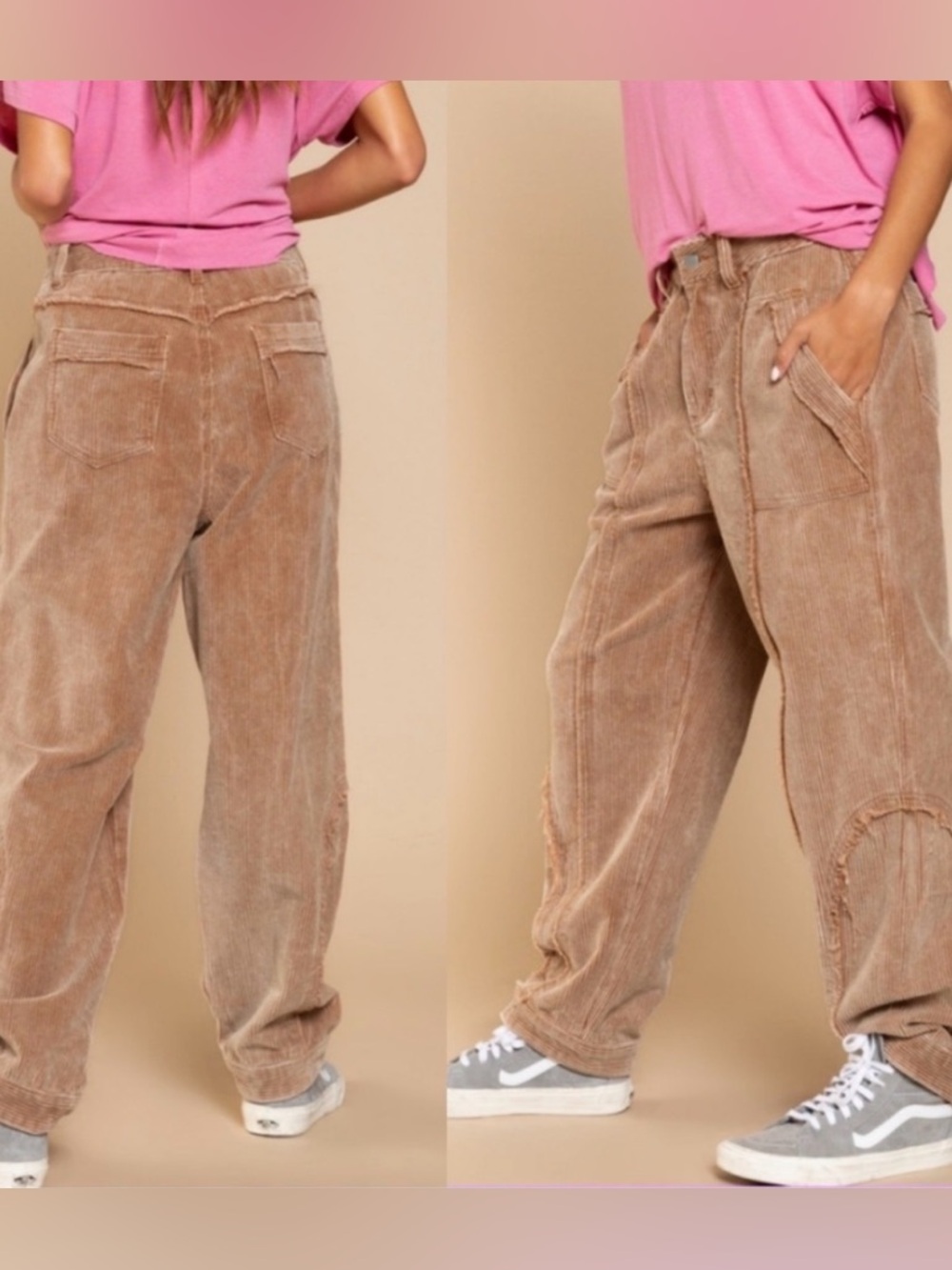 POL Rusty Caramel Wide Wale Corduroy Pants Distressed Seam Detail, Size M - Picture 4 of 15